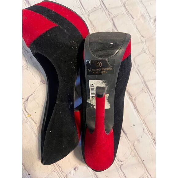 Liliana Size 8 Faux Suede Pump Platform Heels Black Red Sexy Cocktail Pinup Glam - Picture 8 of 9